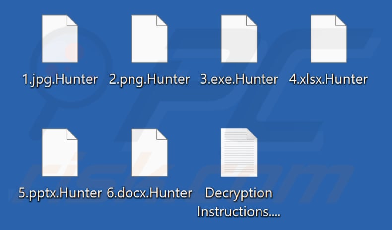 Fichiers cryptés par le ransomware Hunter (extension .Hunter)