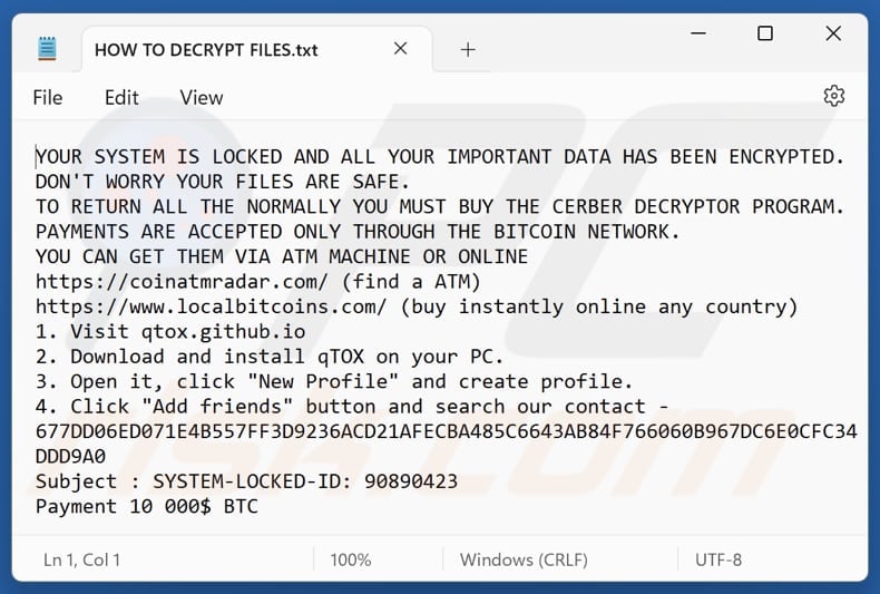 Hunters ransomware fichier texte (HOW TO DECRYPT FILES.txt)