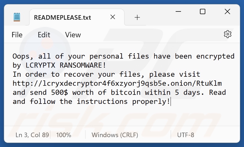 LCRYPTX ransomware note de rançon (READMEPLEASE.txt)