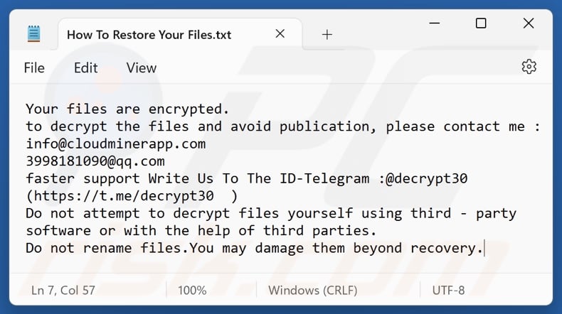 QQ ransomware fichier texte (How To Restore Your Files.txt)