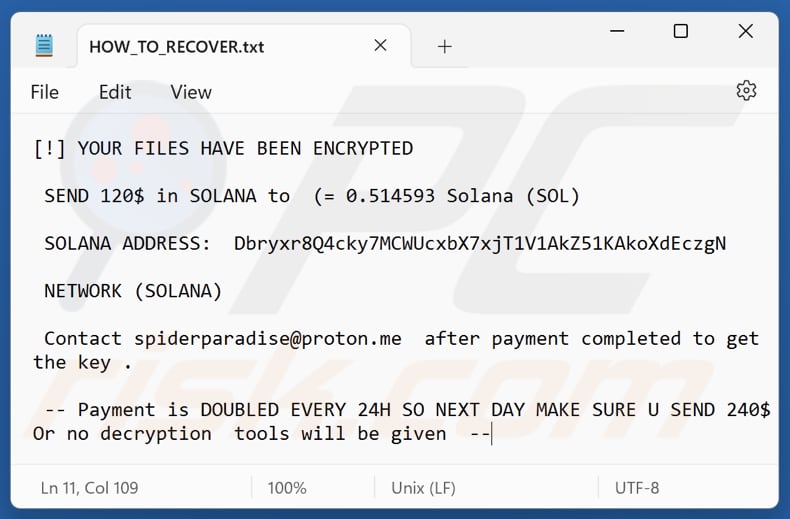 SpiderParadise ransomware fichier texte (HOW_TO_RECOVER.txt)