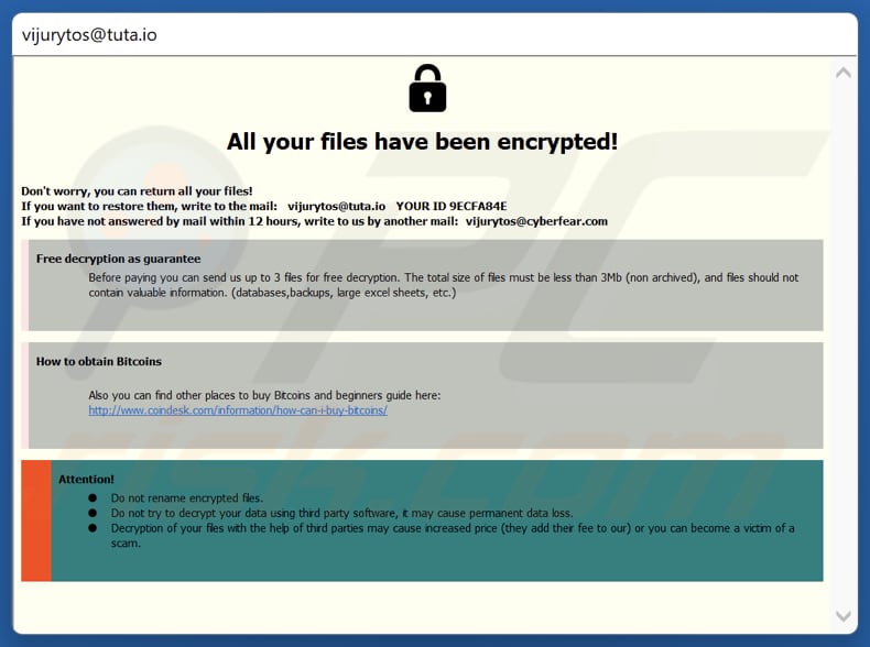 V ransomware note de rançon (pop-up)