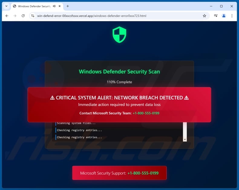 Windows Defender Security Scan escroquerie