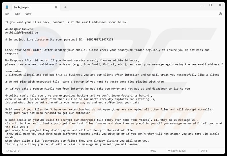 Anubi ransomware fichier texte (Anubi_Help.txt)