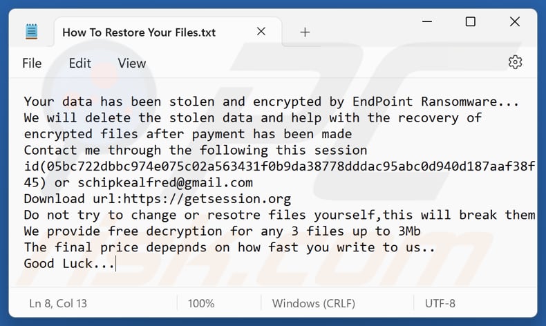 EndPoint ransomware fichier texte (How To Restore Your Files.txt)