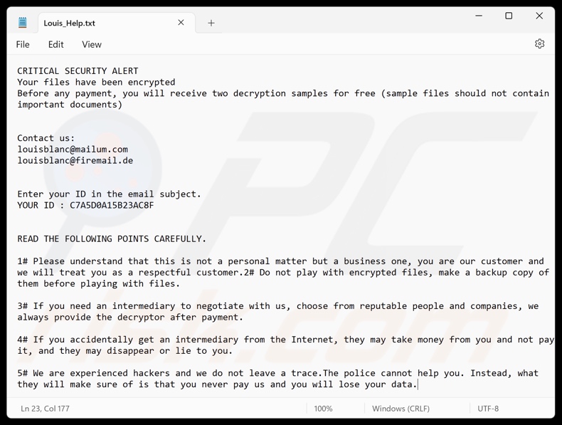 Louis ransomware note de rançon (Louis_Help.txt)