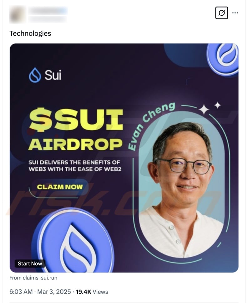 $SUI Airdrop arnaque pour la promotion de X (Twitter) post