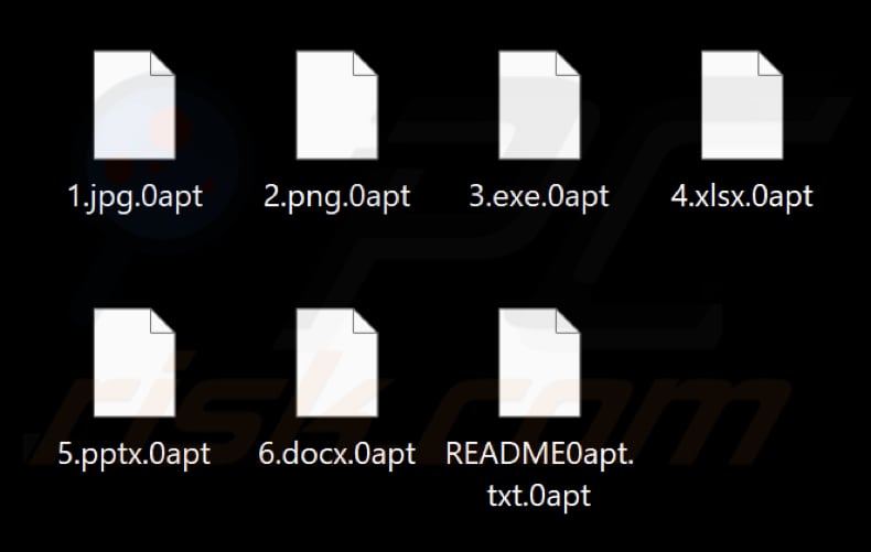 Fichiers cryptés par le rançongiciel 0apt Locker (extension .0apt)