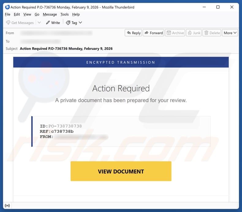 Private Document Has Been Prepared campagne de spam par e-mail