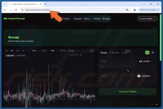 Arnaque sur le faux site Web HyperSwap