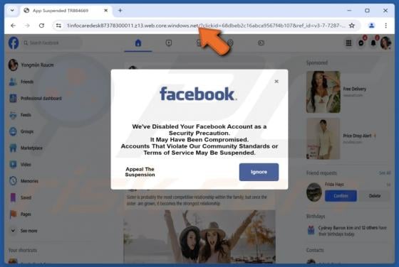We've Disabled Your Facebook Account POP-UP Arnaque