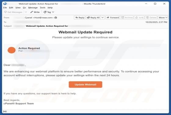 cPanel - Webmail Update Required Arnaque