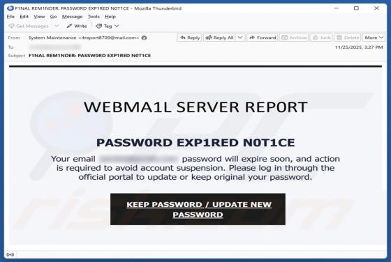 Courriel Arnaque Webmail Server Report