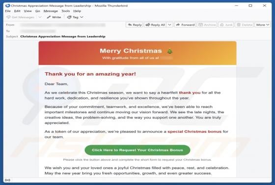 E-mail frauduleux Special Christmas Bonus
