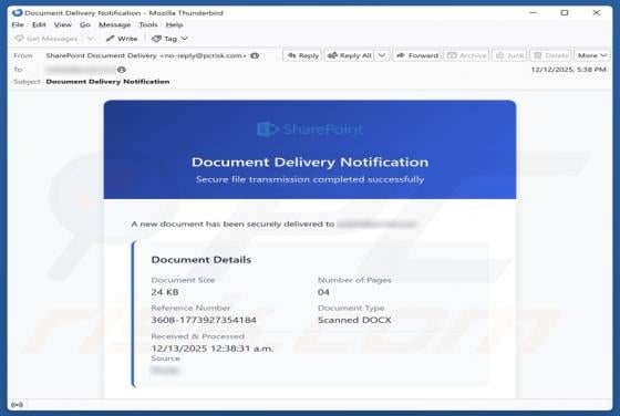E-mail frauduleux SharePoint Document Delivery Notification