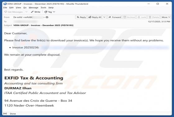 E-mail frauduleux Download Your Invoice