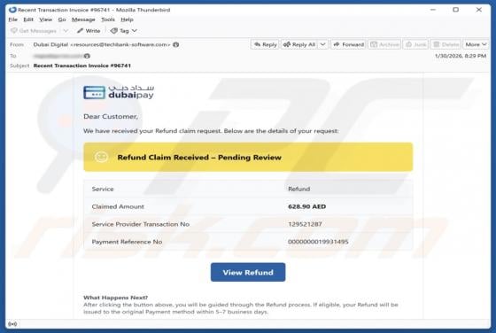 E-mail frauduleux Dubai Pay - Refund Claim