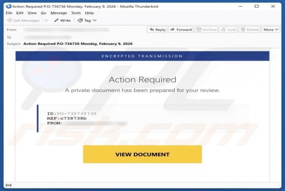E-mail frauduleux Private Document Has Been Prepared