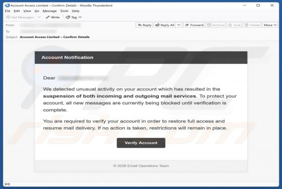 E-mail frauduleux Unusual Activity On Your Account