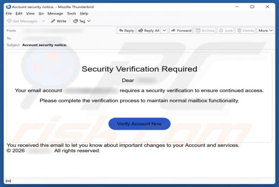 E-mail frauduleux Security Verification Required