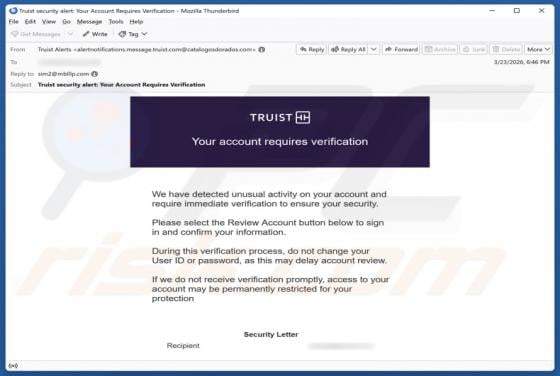 E-mail frauduleux Truist - Account Requires Verification