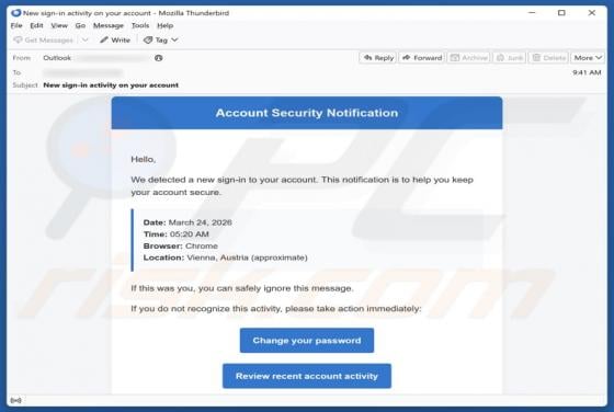 E-mail frauduleux Account Security Notification