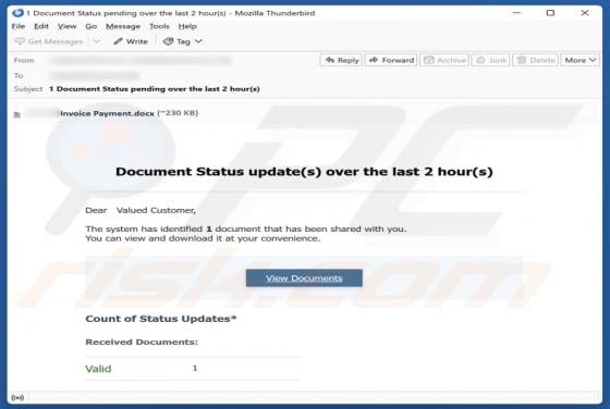 Document Status Update arnaque par e-mail