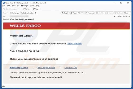 Wells Fargo Credit/Refund arnaque par e-mail