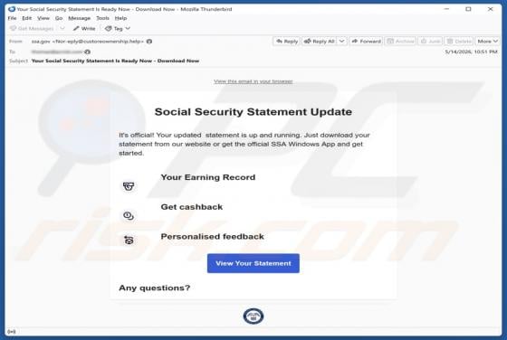 Social Security Statement Update virus par e-mail