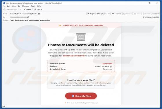 Photos & Documents Will Be Deleted arnaque par e-mail
