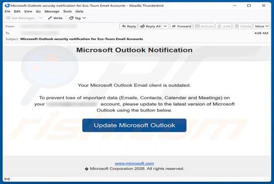 Your Microsoft Outlook Email Client Is Outdated arnaque