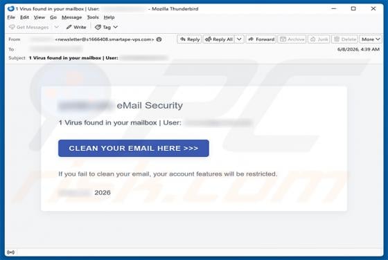 Virus Found In Your Mailbox arnaque par e-mail