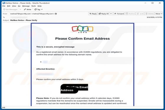 Zoho Email Address Verification arnaque