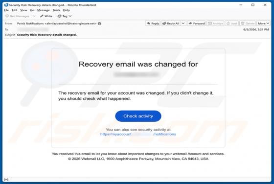 Recovery Email Was Changed arnaque