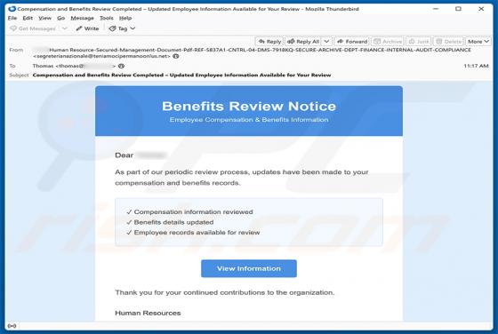 Benefits Review Notice arnaque par e-mail