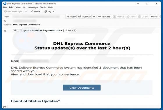 DHL Express Commerce Status Update arnaque par e-mail