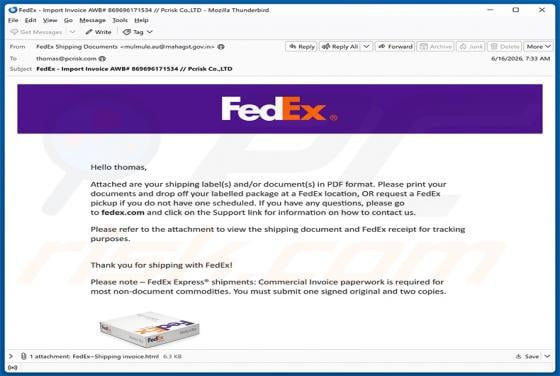 FedEx Shipping Labels/Documents In PDF Format arnaque par e-mail