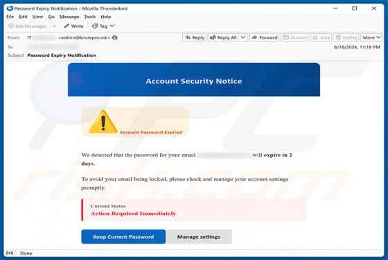 Account Security Notice arnaque par e-mail
