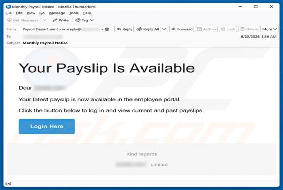 Your Payslip Is Available arnaque par e-mail