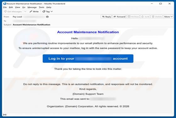 Account Maintenance Notification arnaque par e-mail