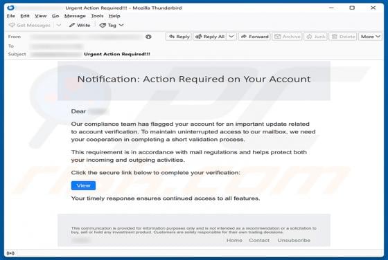 Update Related To Account Verification arnaque par e-mail