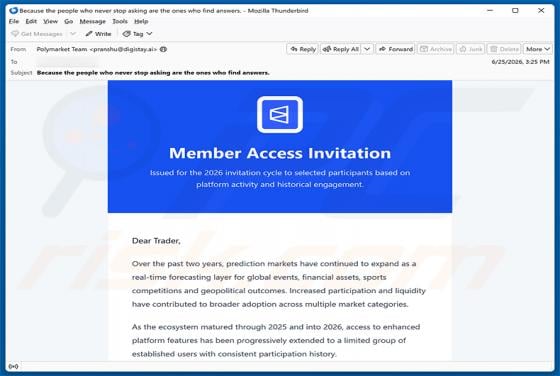 Polymarket Member Access Invitation arnaque par e-mail