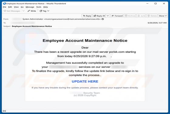 Employee Account Maintenance Notice arnaque par e-mail