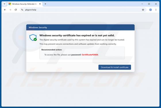 Windows Security Certificate Expired/Invalid arnaque POP-UP
