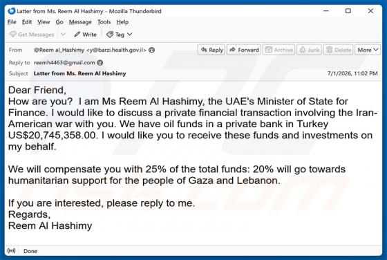 Private Financial Transaction arnaque par e-mail