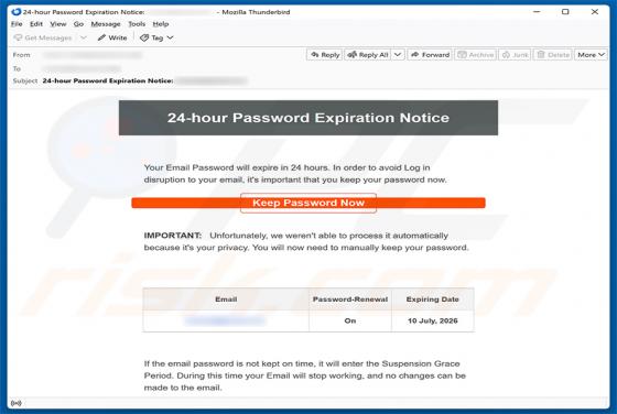 24-Hour Password Expiration Notice arnaque par e-mail