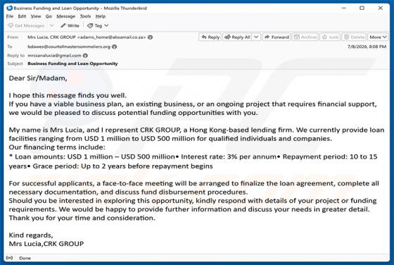Business Funding Opportunities arnaque par e-mail