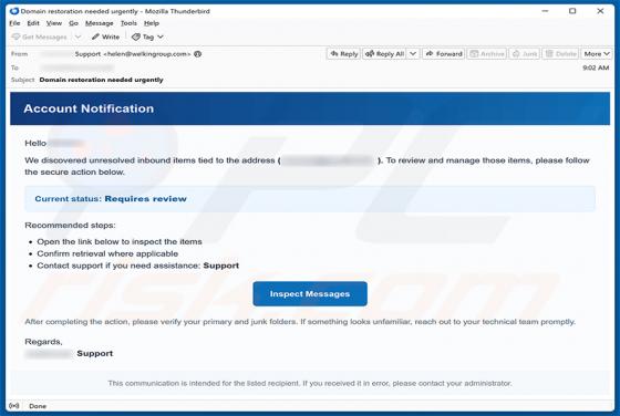 Unresolved Inbound Items arnaque par e-mail