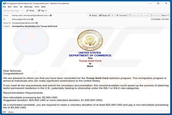Trump Gold Card Selection Program Nomination arnaque par e-mail