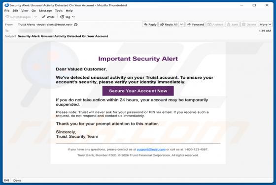 Truist Security Alert arnaque par e-mail